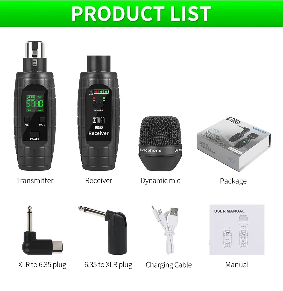 GPUB U-95 XLR Wireless Transmission Transmitter System Handheld dynamic microphone Wired to Wireless Adapter Microphone
GPUB U-95 XLR Wireless Transmission Transmitter System Handheld dynamic microphone Wired to Wireless Adapter Microphone