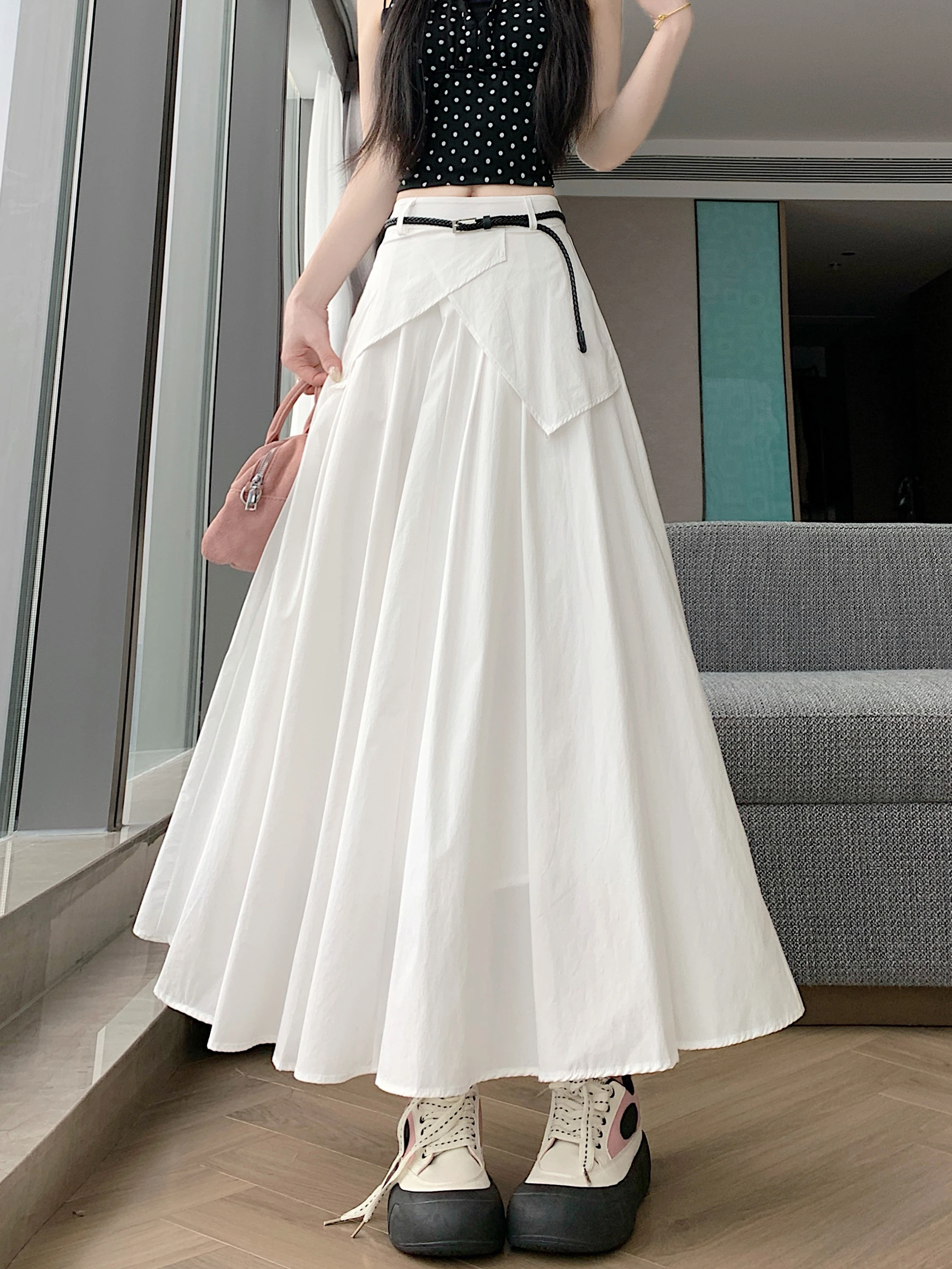 White Asymmetrical Pleated Half-length Skirt Women's High-waist Slimming Hip Covering Casual A-line Umbrella Skirt Long Dress
White Asymmetrical Pleated Half-length Skirt Women's High-waist Slimming Hip Covering Casual A-line Umbrella Skirt Long Dress