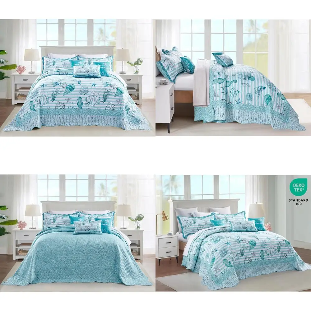 Coastal King-Size Oversized Bedspread, Lightweight Nautical Quilt Set, Real Stitching, Reversible, 6-Piece, 100% Microfiber
Coastal King-Size Oversized Bedspread, Lightweight Nautical Quilt Set, Real Stitching, Reversible, 6-Piece, 100% Microfiber