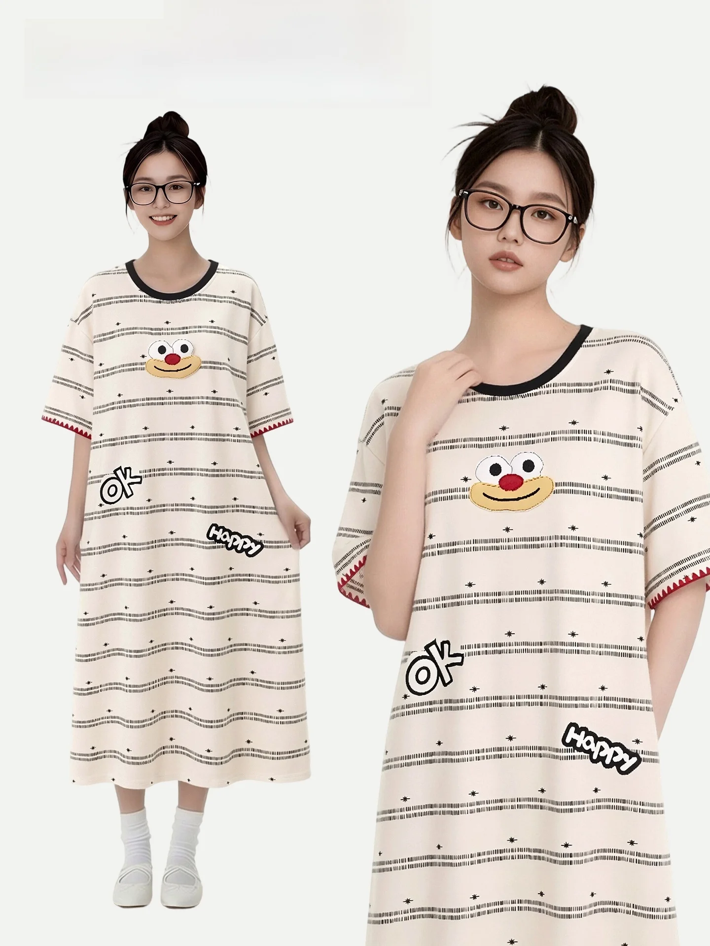 PinkBread Cute Face Pure Cotton Women's Sleepwear Summer Outdoor Wear Home Clothes with Chest Pad Comfortable Loose Fit
PinkBread Cute Face Pure Cotton Women's Sleepwear Summer Outdoor Wear Home Clothes with Chest Pad Comfortable Loose Fit