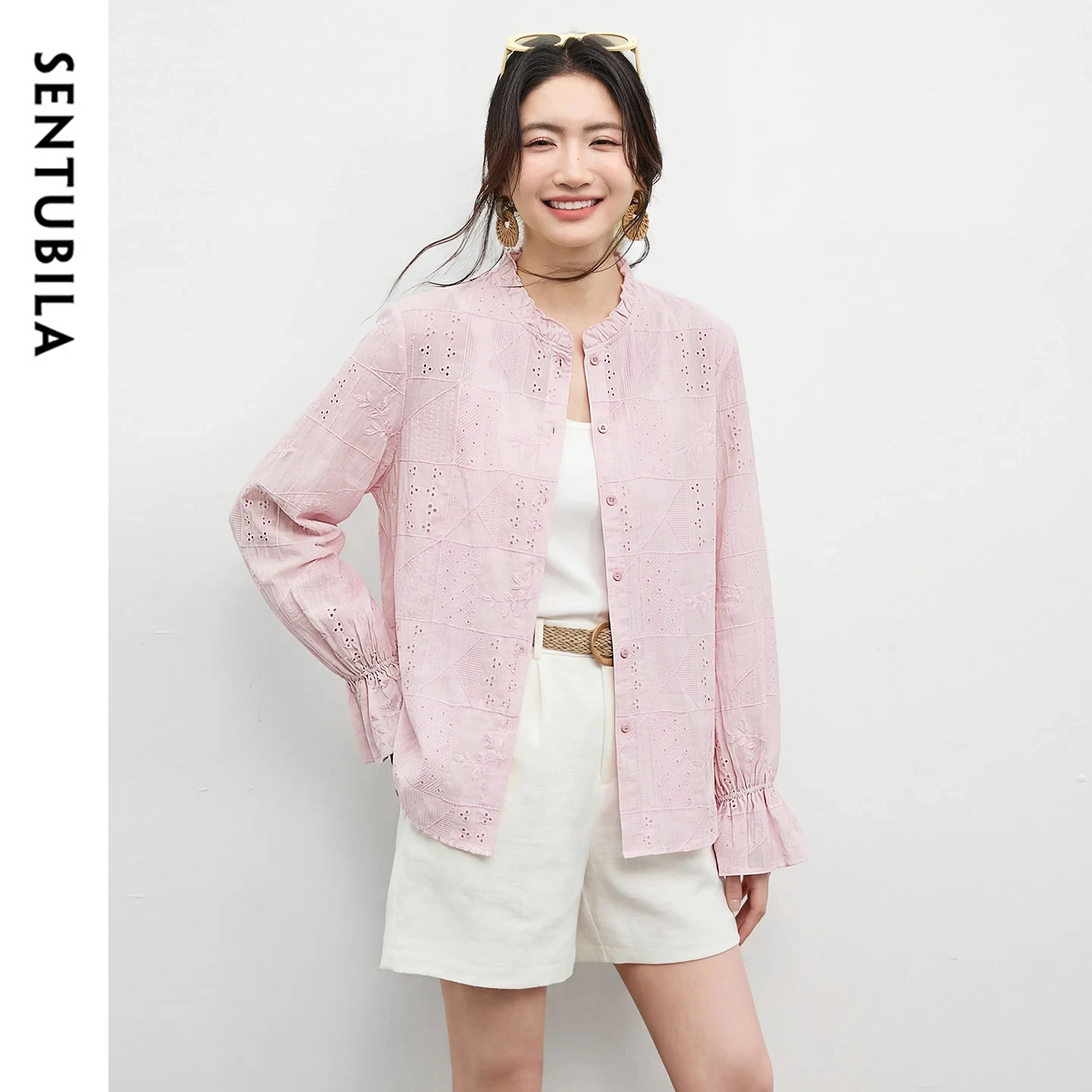 Женская офисная блузка SENTUBILA, розовая, с рюшами, воротником-стойкой, вышивкой Мадейра, весна 2026, свободная прямая рубашка 161CA6105
Женская офисная блузка SENTUBILA, розовая, с рюшами, воротником-стойкой, вышивкой Мадейра, весна 2026, свободная прямая рубашка 161CA6105