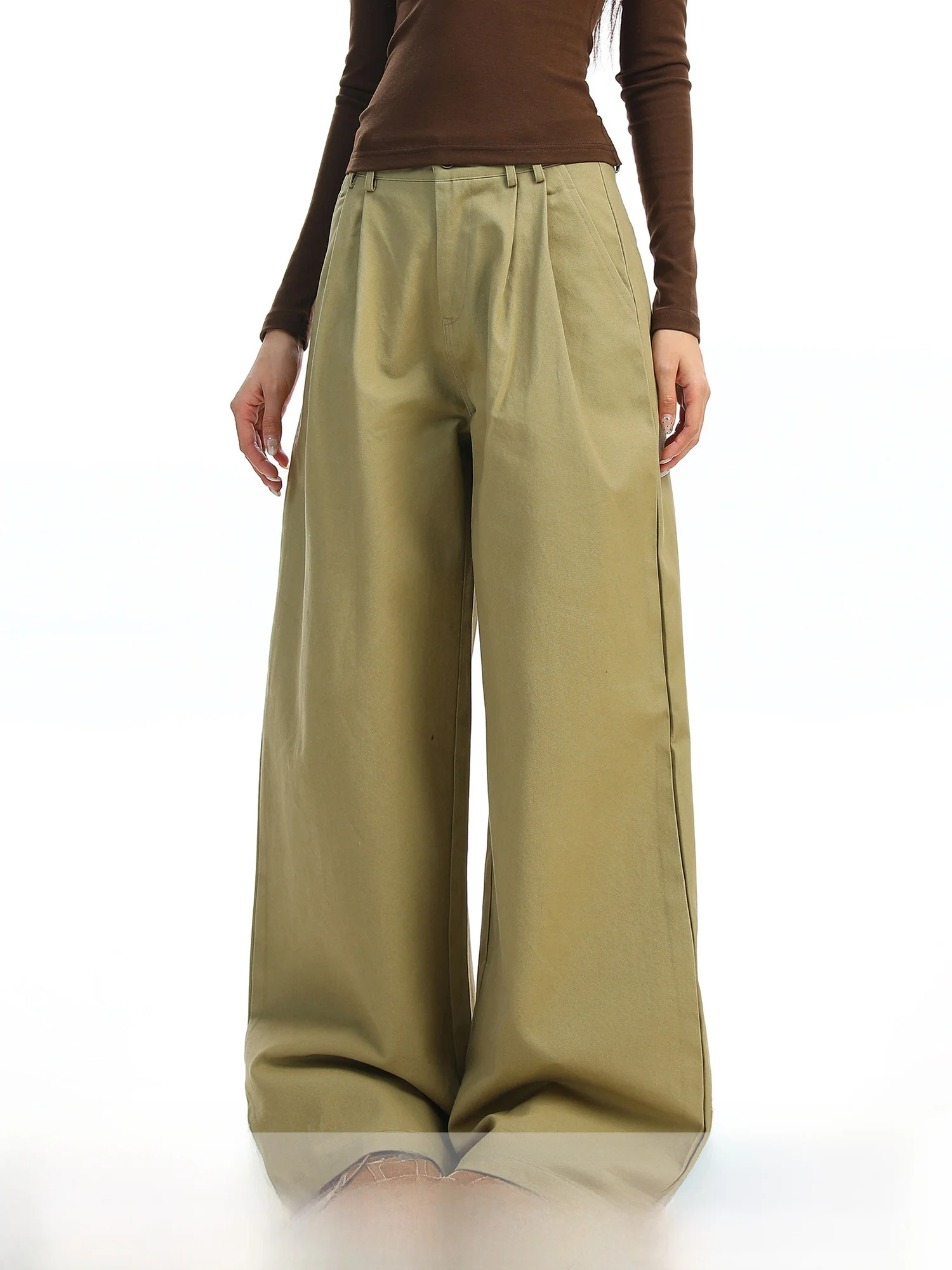Khaki Casual Wide Leg Loose Women's Pants Pleated Slimming Straight Long Trousers Casual Straight Cut Floor-Length Pants
Khaki Casual Wide Leg Loose Women's Pants Pleated Slimming Straight Long Trousers Casual Straight Cut Floor-Length Pants