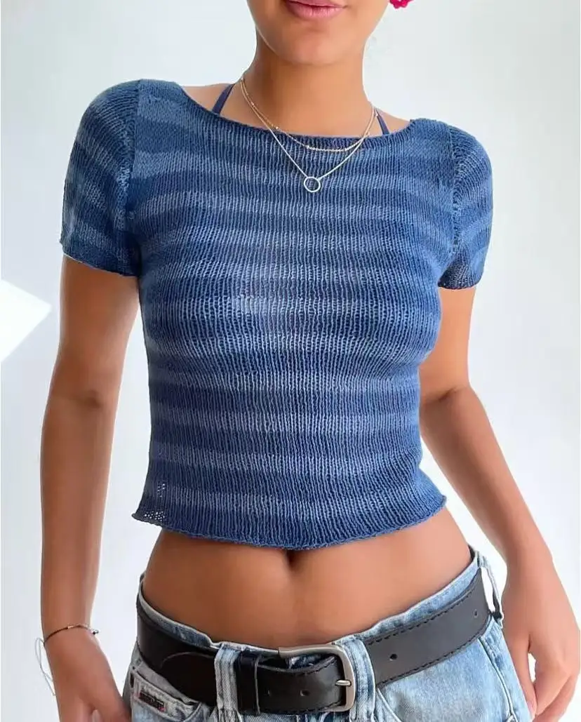 Small niche color blocking striped short style slimming summer hot girl short sleeved top women versatile fashion slimming
Small niche color blocking striped short style slimming summer hot girl short sleeved top women versatile fashion slimming