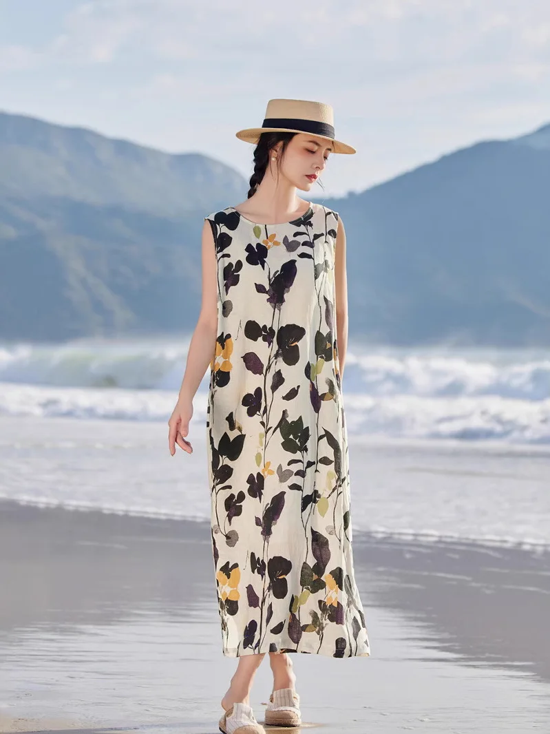 Summer 2026 Artistic Sleeveless Dress Women's Beach Vacation Linen Print Vest Long Loose Meat Concealing Floral Loose Waist L...
Summer 2026 Artistic Sleeveless Dress Women's Beach Vacation Linen Print Vest Long Loose Meat Concealing Floral Loose Waist L...