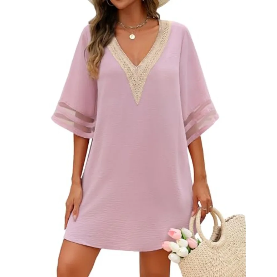 AI'MAGE Women's Swimsuit Cover Up 3/4 Bell Sleeve Loose Beachwear Deep V-Neck Bikini T-Shirt Beach Dress S-XXL
AI'MAGE Women's Swimsuit Cover Up 3/4 Bell Sleeve Loose Beachwear Deep V-Neck Bikini T-Shirt Beach Dress S-XXL