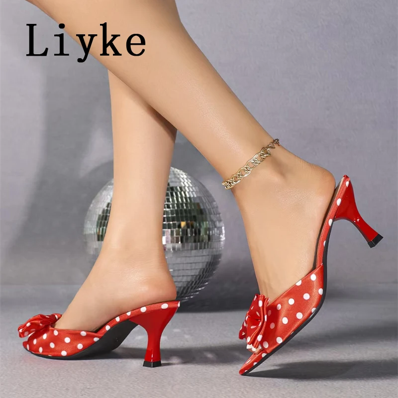 Liyke Polka Dot Bowknot Women Mules Slippers Peep Toe Satin Stiletto Slip on Casual Dating Summer High Heels Shoes For Ladies
Liyke Polka Dot Bowknot Women Mules Slippers Peep Toe Satin Stiletto Slip on Casual Dating Summer High Heels Shoes For Ladies