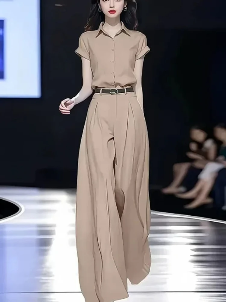 Korean Ladies Loose High Waist Outfit 2025 Female Fashion High Waist Two-Piece Set Summer Women Short Sleeve Wide Leg Pants 2PCS
Korean Ladies Loose High Waist Outfit 2025 Female Fashion High Waist Two-Piece Set Summer Women Short Sleeve Wide Leg Pants 2PCS