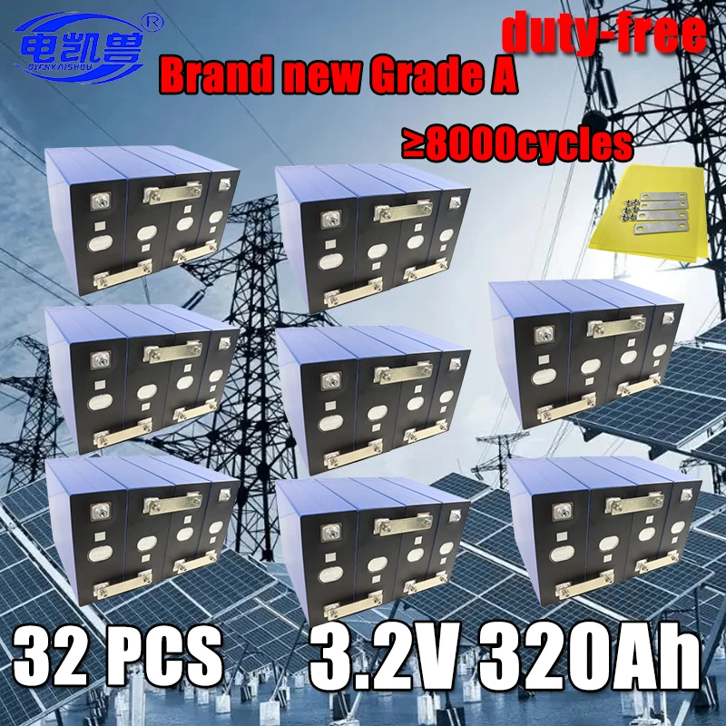 32 pcs 3.2V 320AH Lifepo4 Lithium Iron Phosphate Grade A Battery 3C High Power DIY 24V RV Solar Rechargeable Battery Duty Free
32 pcs 3.2V 320AH Lifepo4 Lithium Iron Phosphate Grade A Battery 3C High Power DIY 24V RV Solar Rechargeable Battery Duty Free