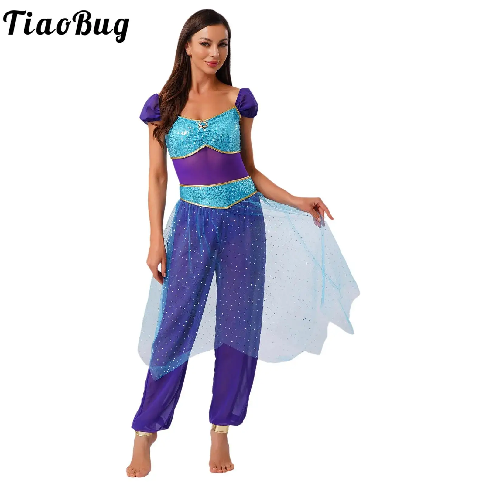 Womens Arabian Princess Overlay Jumpsuit Halloween Cosplay Costume Gem Decor Sequined Tulle Indian Belly Dance Rompers Festival
Womens Arabian Princess Overlay Jumpsuit Halloween Cosplay Costume Gem Decor Sequined Tulle Indian Belly Dance Rompers Festival
