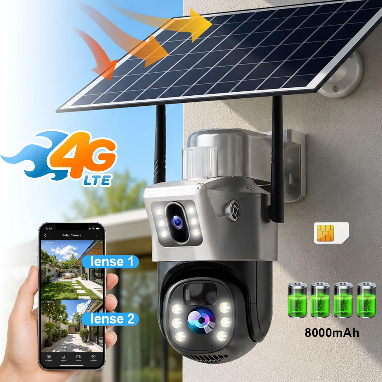 8MP 4K Dual Lens PTZ 4G Solar Security Camera, Wireless IP CCTV Surveillance Camera with Solar Panel
8MP 4K Dual Lens PTZ 4G Solar Security Camera, Wireless IP CCTV Surveillance Camera with Solar Panel