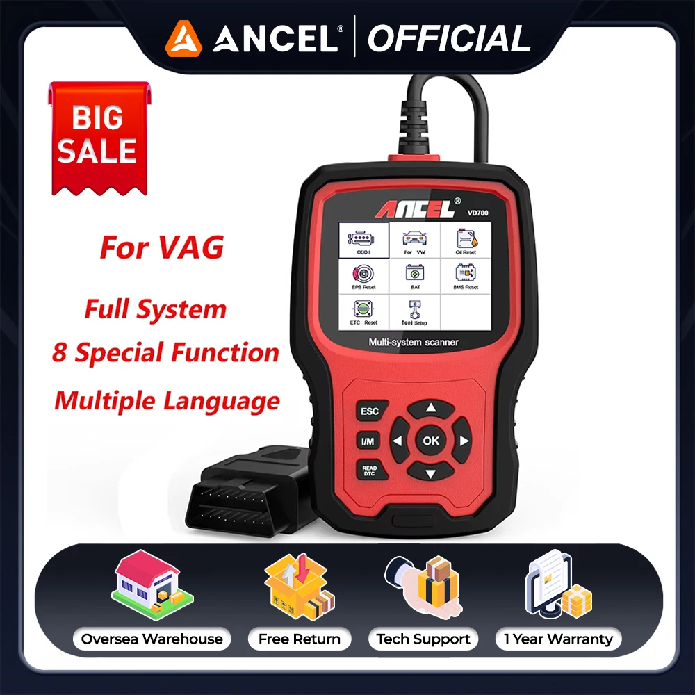 Ancel VD700 OBD2 Code Reader Full System Diagnostic Tools Airbag ABS Oil TPMS Reset Automotive Scanner
Ancel VD700 OBD2 Code Reader Full System Diagnostic Tools Airbag ABS Oil TPMS Reset Automotive Scanner