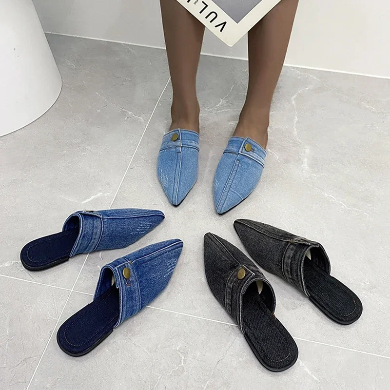 2025 Super New Pointed Toe Denim Flat Bottom Half Slippers Women Fashion Outer Wear Shoes Large Size 43 Flip Flops Chanclas
2025 Super New Pointed Toe Denim Flat Bottom Half Slippers Women Fashion Outer Wear Shoes Large Size 43 Flip Flops Chanclas