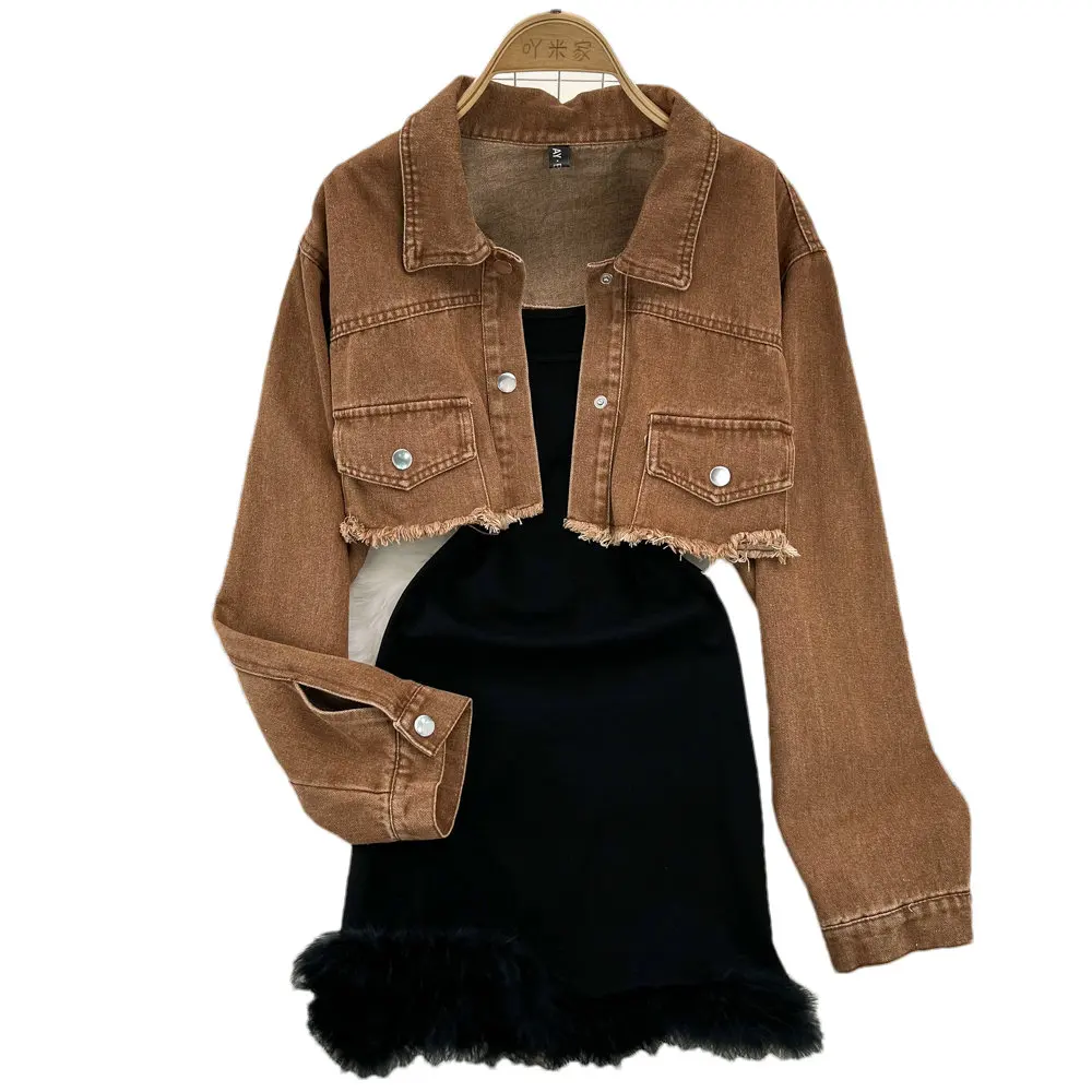Women's casual suit featuring a short jacket and dress set available in one size
Women's casual suit featuring a short jacket and dress set available in one size