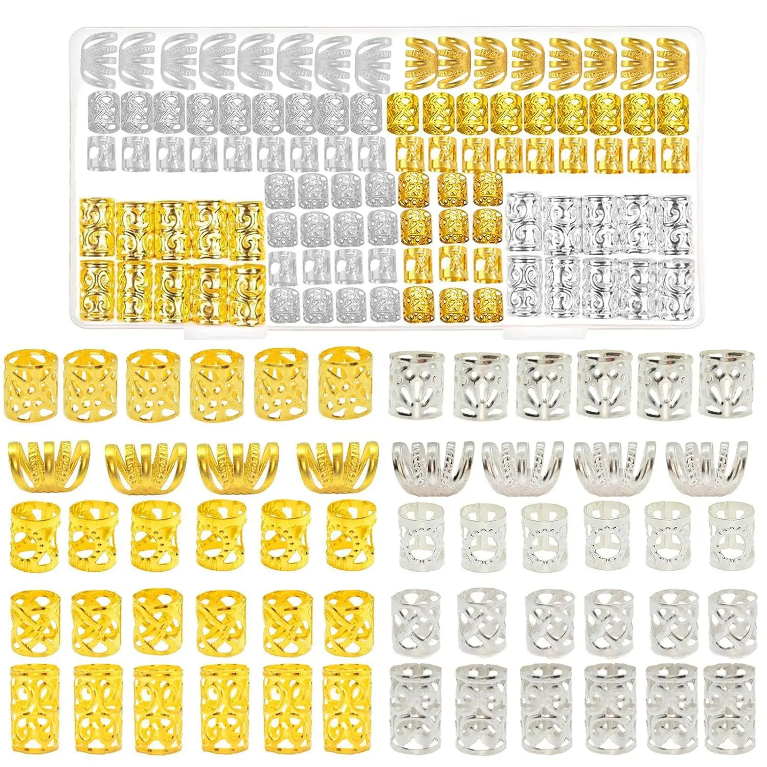 Gold Silver Hair Extension Rings Set Dreadlock Hollow Loops Cuffs Electroplated Braid Decorative Accessory 160pcs
Gold Silver Hair Extension Rings Set Dreadlock Hollow Loops Cuffs Electroplated Braid Decorative Accessory 160pcs