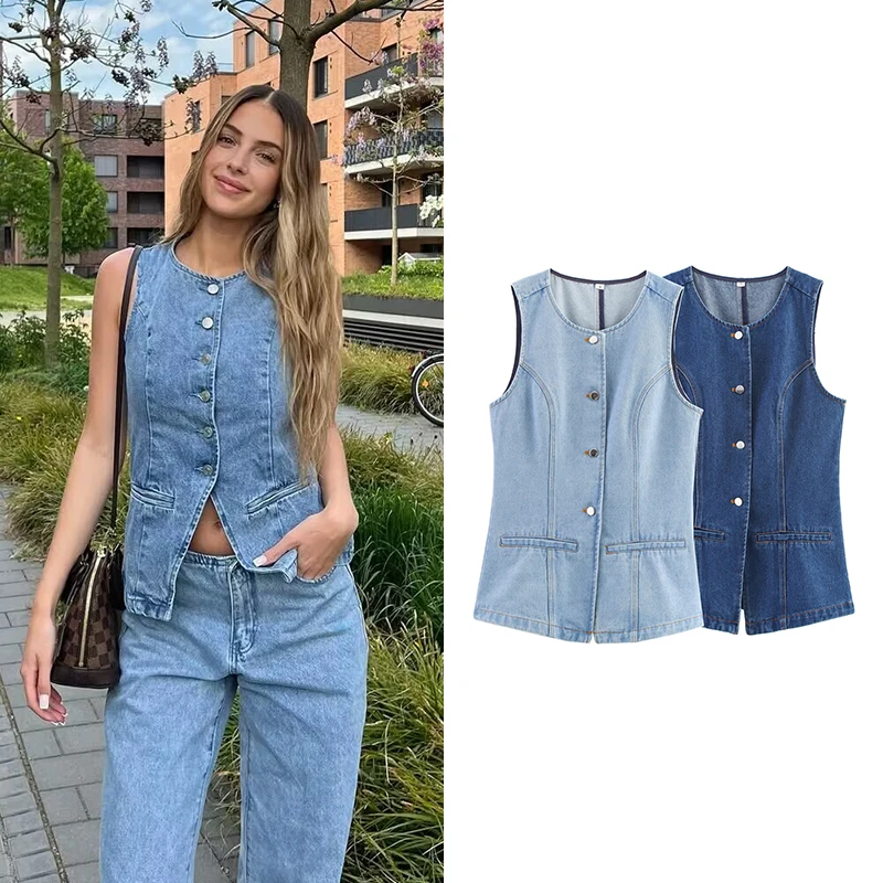 RAFZNB Women's Denim Waistcoat Fashion Slim O-Neck Sleeveless Vests Female Outerwear Chic Tops
RAFZNB Women's Denim Waistcoat Fashion Slim O-Neck Sleeveless Vests Female Outerwear Chic Tops