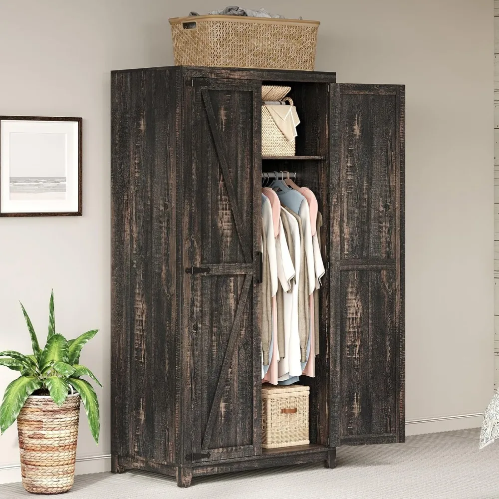 Wardrobe Closet with 2 Barn Doors, 71'' Storage Cabinet with Hanging Rod & Shelf, Versatile Clothing Storage
Wardrobe Closet with 2 Barn Doors, 71'' Storage Cabinet with Hanging Rod & Shelf, Versatile Clothing Storage