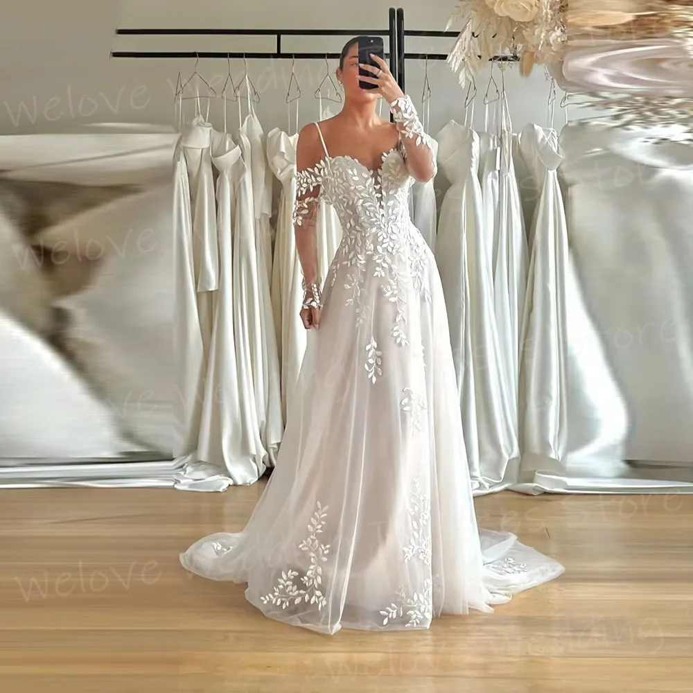 Graceful A Line Women's Spaghetti Straps Lace Appliques Wedding Dresses Robe De Mariée Customized Bride Gowns Vestido De Novia
Graceful A Line Women's Spaghetti Straps Lace Appliques Wedding Dresses Robe De Mariée Customized Bride Gowns Vestido De Novia