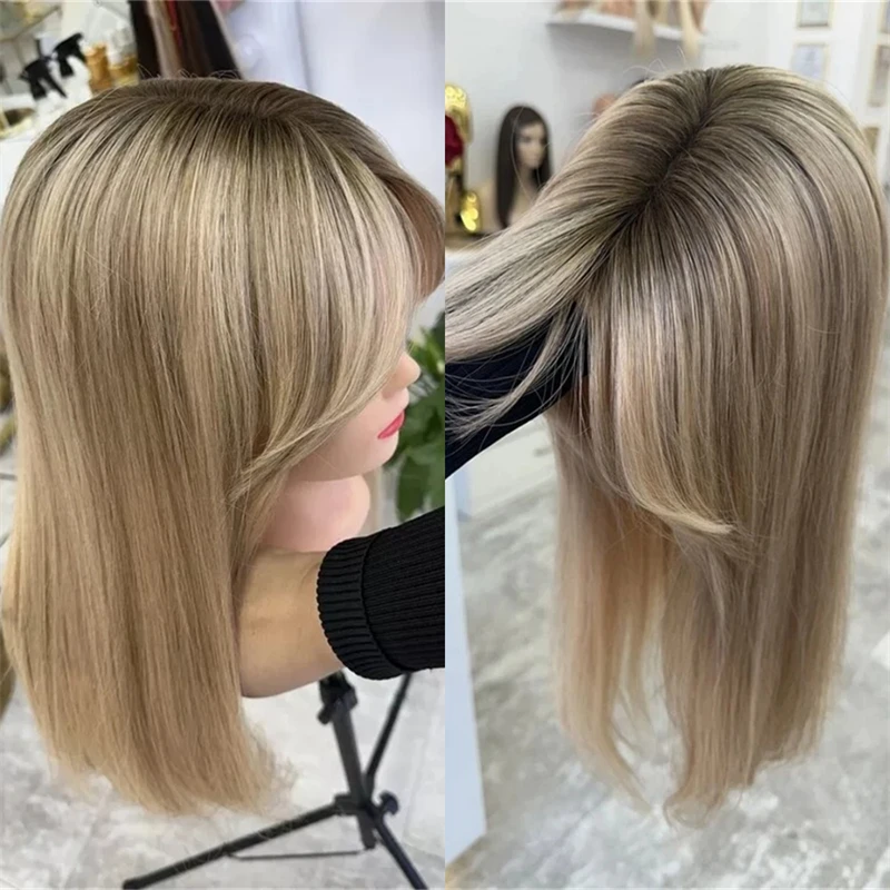 Soft Straight Bob with Bangs Wig High Heat Fibre Ombre Ash Blonde Synthetic Lace Front Wigs Preplucked Hairline Glueless Wigs
Soft Straight Bob with Bangs Wig High Heat Fibre Ombre Ash Blonde Synthetic Lace Front Wigs Preplucked Hairline Glueless Wigs