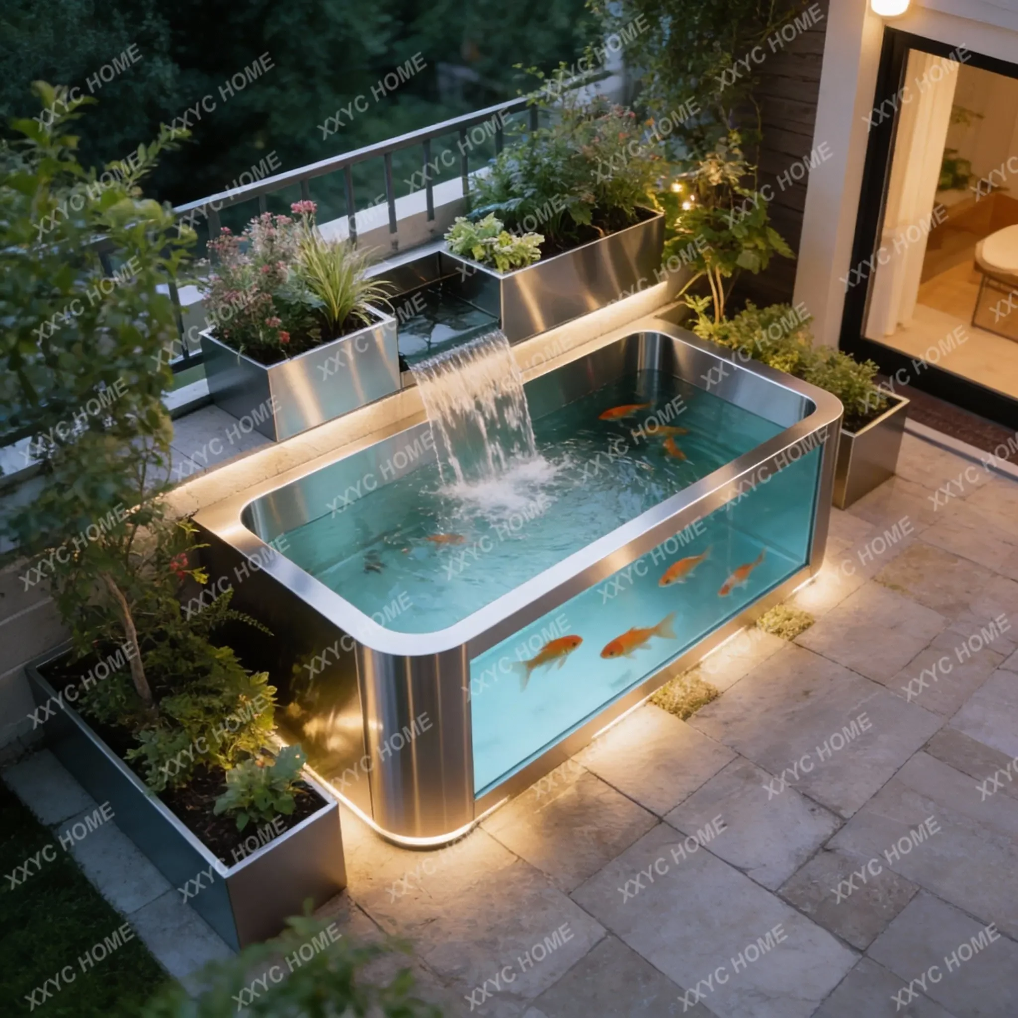 POutdoor Glass Fish Tank Stainless Steel Courtyard Landscaping Flowing Water Waterfall Circulation Water Feature Goldfish Tank
POutdoor Glass Fish Tank Stainless Steel Courtyard Landscaping Flowing Water Waterfall Circulation Water Feature Goldfish Tank