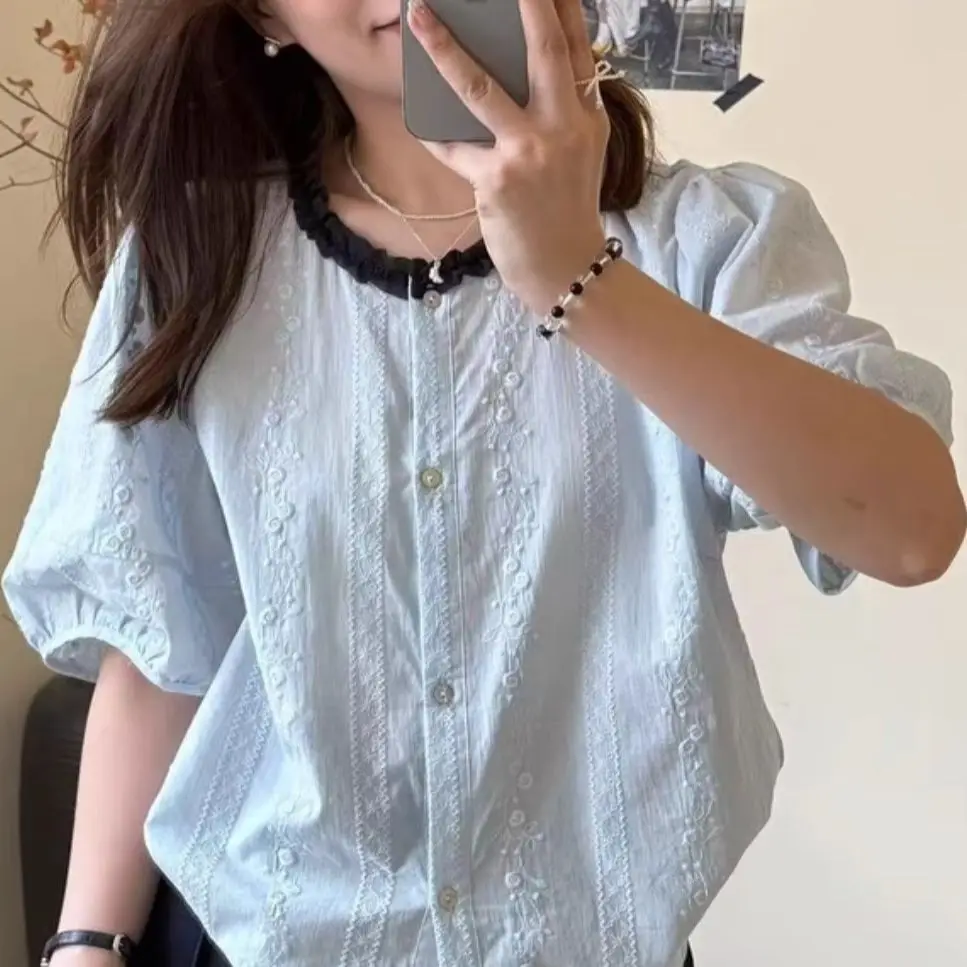 Color-block Crochet Patchwork Embroidered Short-sleeved Shirt 2025 New Style Fashion Youthful Summer Top
Color-block Crochet Patchwork Embroidered Short-sleeved Shirt 2025 New Style Fashion Youthful Summer Top