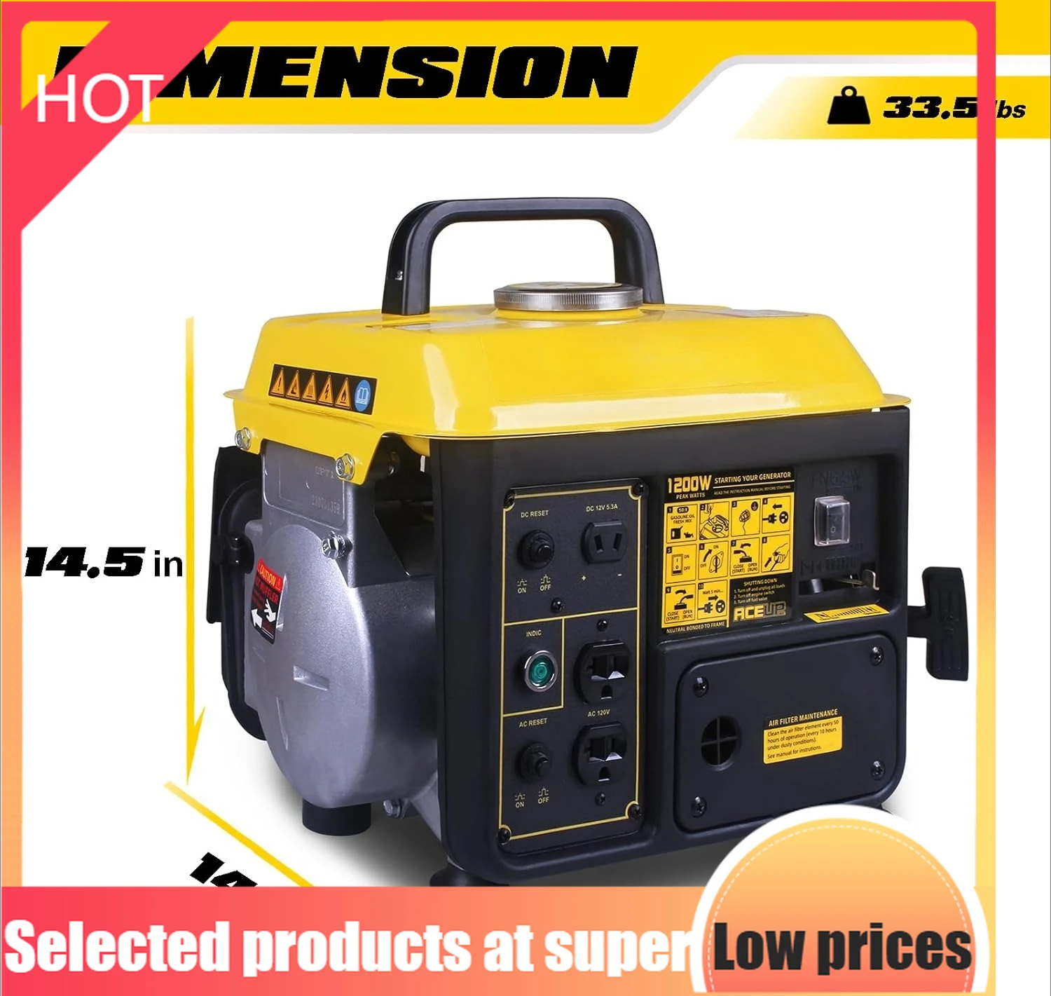 Limited Edition1,200W Gas Powered Generator, Small Portable Generator for Home Use Ultralight, EPA & CARB Compliant
Limited Edition1,200W Gas Powered Generator, Small Portable Generator for Home Use Ultralight, EPA & CARB Compliant