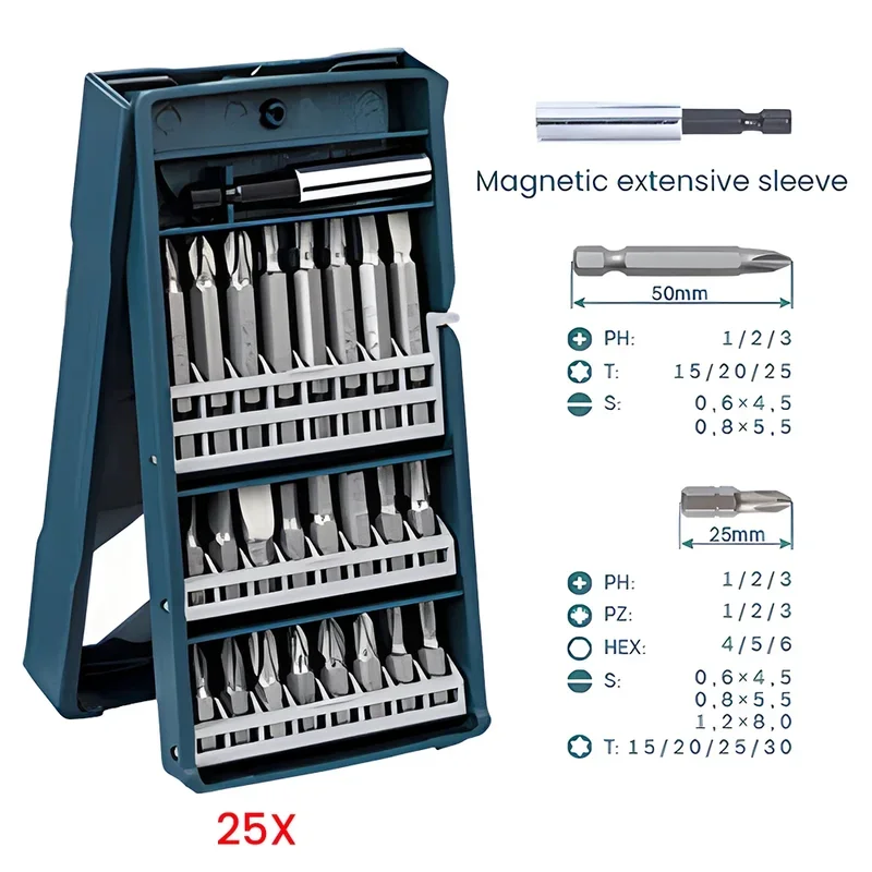 Bosch Screwdriver Bits Set 25Pcs Carbide High Hardness Impact Driver Bit 25Mm 50Mm Electric Screwdriver Bits Kit for Power Tools
Bosch Screwdriver Bits Set 25Pcs Carbide High Hardness Impact Driver Bit 25Mm 50Mm Electric Screwdriver Bits Kit for Power Tools