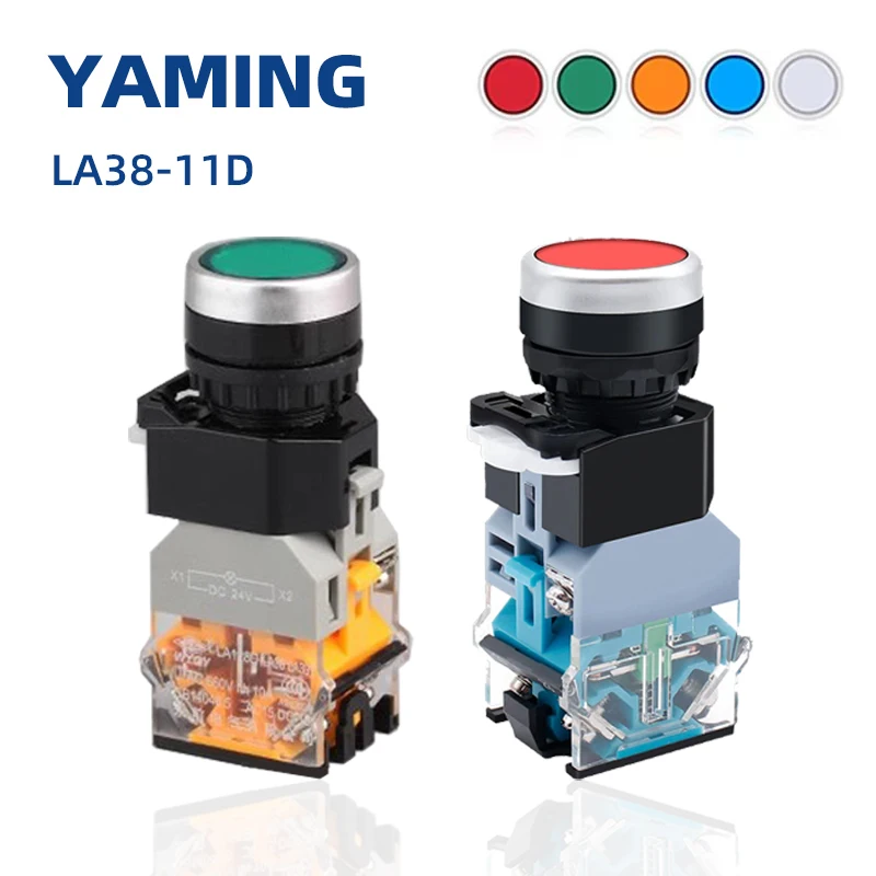 22mm Mounting LA38-11D 11DN Push Button Switch With LED Lamp Reset Self-Locking Flat Head Control Circuit Power
22mm Mounting LA38-11D 11DN Push Button Switch With LED Lamp Reset Self-Locking Flat Head Control Circuit Power