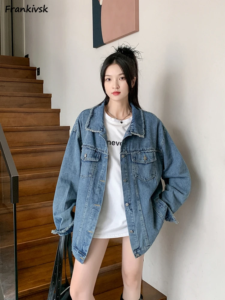 Jackets Women Vintage Raw Edge Distresses Baggy All-match Korean Style Denim Outwear Autumn Casual Hipster Temperament College
Jackets Women Vintage Raw Edge Distresses Baggy All-match Korean Style Denim Outwear Autumn Casual Hipster Temperament College