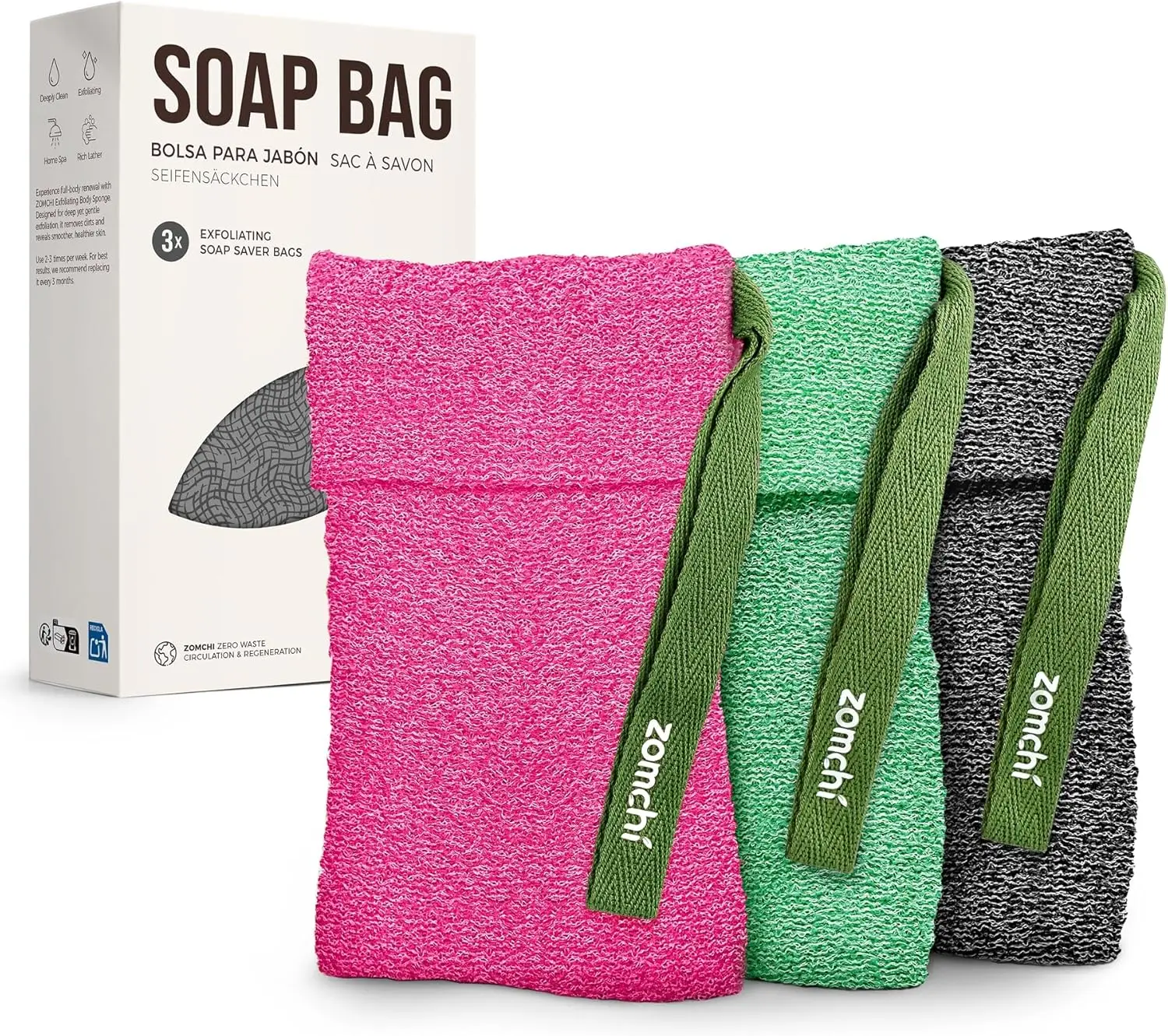 3 Pack Exfoliating Soap Bag - Body Scrubber Sponge, Soap Saver for Bar Soap, Deep Exfoliation & Rich Lather
3 Pack Exfoliating Soap Bag - Body Scrubber Sponge, Soap Saver for Bar Soap, Deep Exfoliation & Rich Lather
