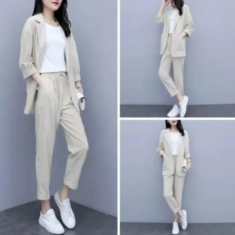 plus Size Women's Casual Loose Fit Korean Style Three Piece Suit Set Polyester Fiber Seven Or Nine Crop Pants Straight Leg
plus Size Women's Casual Loose Fit Korean Style Three Piece Suit Set Polyester Fiber Seven Or Nine Crop Pants Straight Leg