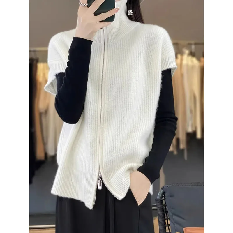 Ladies' Half Sleeve Wool Knitted Cardigan Women's Zipper Loose Outer Wear New Thick Collar Cashmere Sweater Jacket Autumn Winter
Ladies' Half Sleeve Wool Knitted Cardigan Women's Zipper Loose Outer Wear New Thick Collar Cashmere Sweater Jacket Autumn Winter