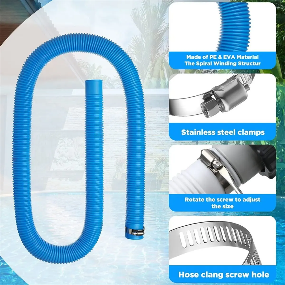 L79A 2 Pack Pool Hoses for Above Ground Pools, 1.5In Diameter 59In Long Filter Pump Hose Compatible with Pump Model 607, 637
L79A 2 Pack Pool Hoses for Above Ground Pools, 1.5In Diameter 59In Long Filter Pump Hose Compatible with Pump Model 607, 637