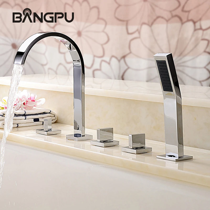 Roman Bathtub Faucet Kit Deck Mount 5 Hole Bathroom Tub Faucet with Handheld Shower Modern Waterfall Bath Tub Faucet Set Chrome
Roman Bathtub Faucet Kit Deck Mount 5 Hole Bathroom Tub Faucet with Handheld Shower Modern Waterfall Bath Tub Faucet Set Chrome