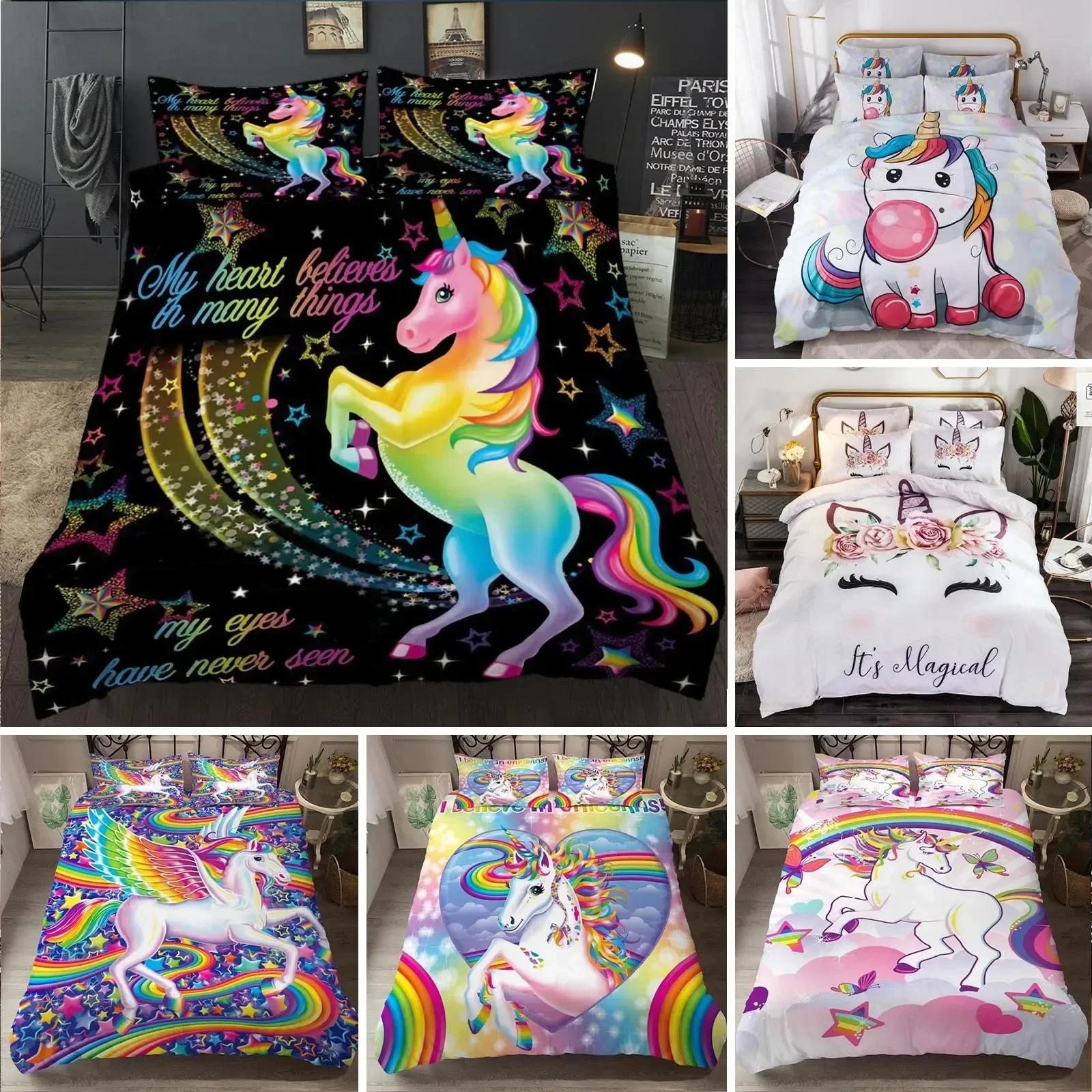 Children Bedding Set Single Bedding and Bed Sets Home Textile Unicorn Cartoon Lovely Kids Duvet Cover Set King Queen Full Twin
Children Bedding Set Single Bedding and Bed Sets Home Textile Unicorn Cartoon Lovely Kids Duvet Cover Set King Queen Full Twin