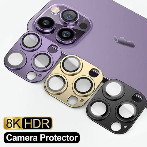 Protezione in vetro per obiettivo fotocamera in metallo per iPhone 11 12 13 14 15 Pro Max Mini 14Plus 15Plus Obiettivo posteriore in vetro ad altissima definizione