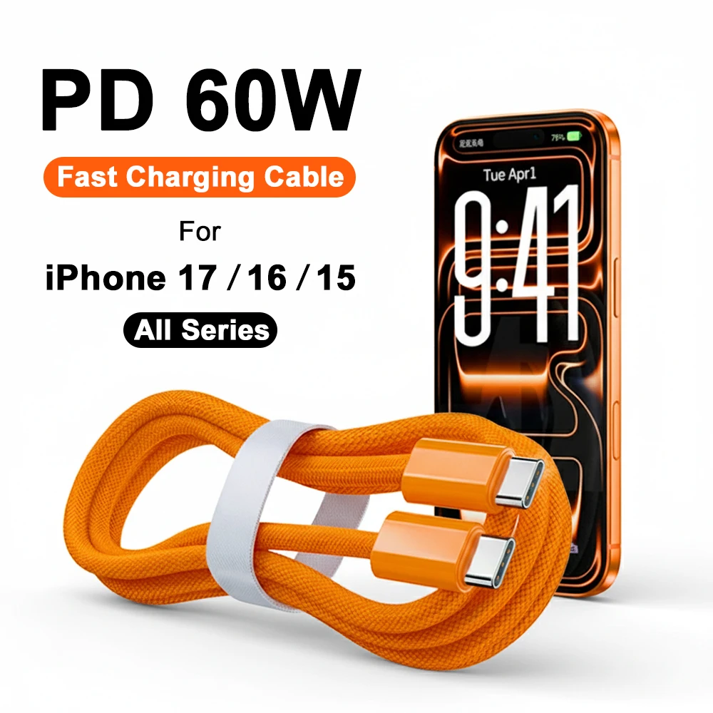 For iPhone17 Pro Max Fast Charging Cable 60W PD USB Type C To C Quick Charger Cord For iPhone Air 16e 15 iPad Braided Power Wire
For iPhone17 Pro Max Fast Charging Cable 60W PD USB Type C To C Quick Charger Cord For iPhone Air 16e 15 iPad Braided Power Wire