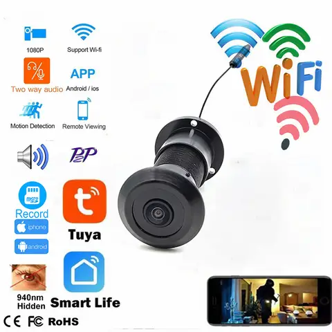 Tuya porta olhohole segurança 1080p hd visão noturna infravermelha 940nm olho mágico mini porta olho de gato wifi câmera de intercomunicação de voz bidirecional