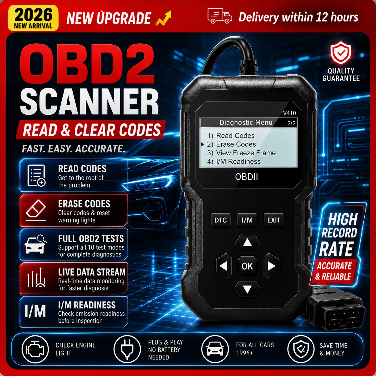 OBD2 Scanner V519 & V410 Full Function Car Diagnostic Tool Read & Clear Codes Live Data Stream I/M Readiness All Cars 1996+
OBD2 Scanner V519 & V410 Full Function Car Diagnostic Tool Read & Clear Codes Live Data Stream I/M Readiness All Cars 1996+