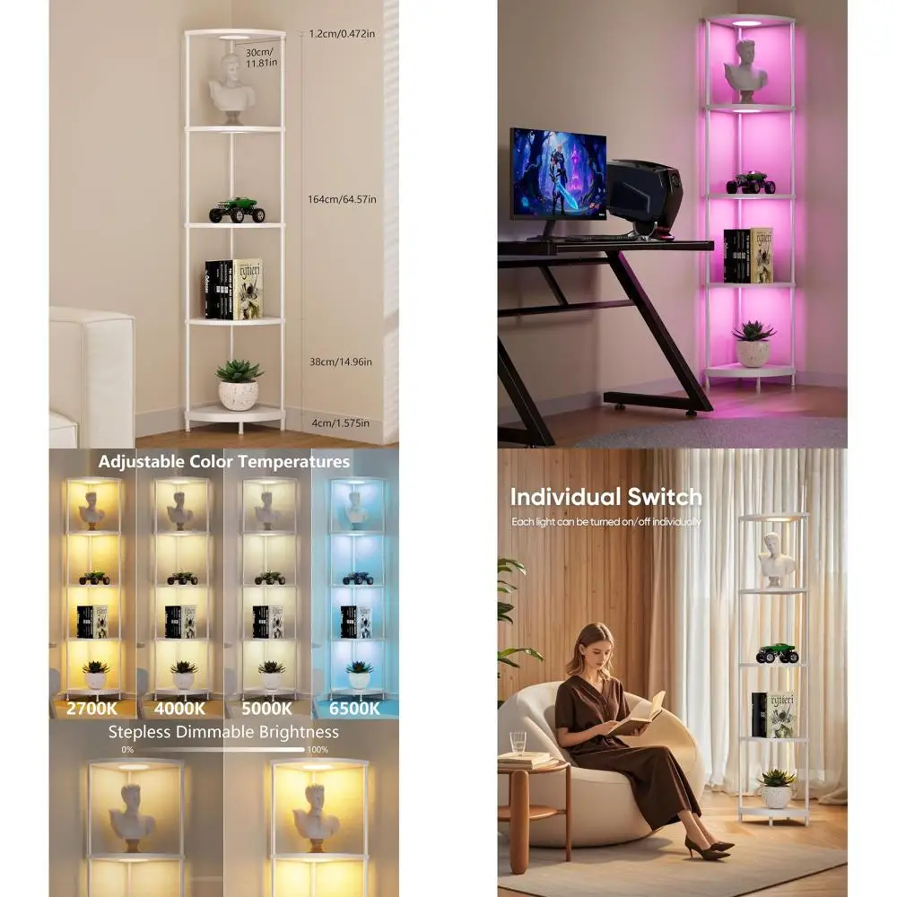 64.5 Tall Metal Floor Lamp with LED Light, Narrow Bookshelf Organizer, Standing Shelves for Living Room, Bedroom, Office, White
64.5 Tall Metal Floor Lamp with LED Light, Narrow Bookshelf Organizer, Standing Shelves for Living Room, Bedroom, Office, White