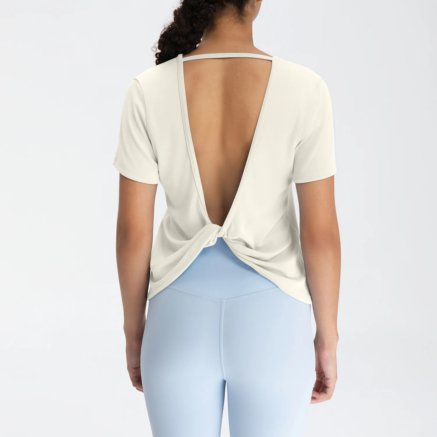 Short Sleeve Woman Yoga Solid Color Backless Cross Knot Elastic T-shirt Outdoor Sports Fitness Gym Workout Breathable Tops
Short Sleeve Woman Yoga Solid Color Backless Cross Knot Elastic T-shirt Outdoor Sports Fitness Gym Workout Breathable Tops