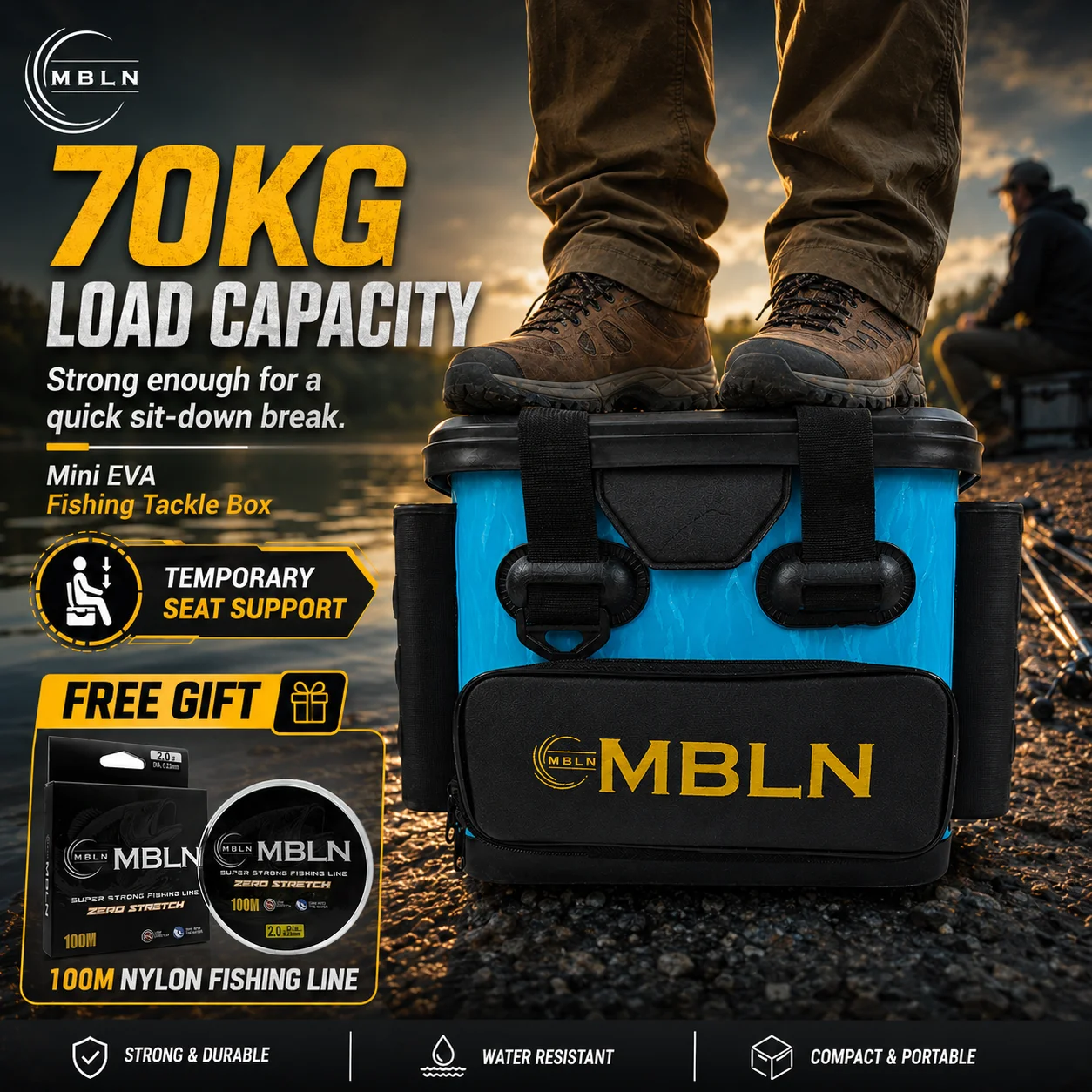 MBLN 14L Mini EVA Fishing Tackle Box, Portable Hard Shell Tackle Storage Bag with Rod Holders, 70KG Load Capacity ,Fishing Line
MBLN 14L Mini EVA Fishing Tackle Box, Portable Hard Shell Tackle Storage Bag with Rod Holders, 70KG Load Capacity ,Fishing Line