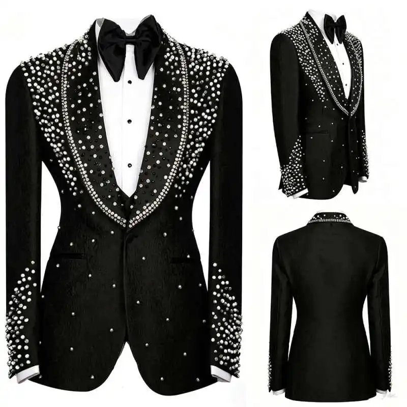 Gorgeous Pearl Rhinestone Men's Formal Tuxedo Jacket Single-Breasted Embossed Wedding Part Suit Blazer Masculino Customized
Gorgeous Pearl Rhinestone Men's Formal Tuxedo Jacket Single-Breasted Embossed Wedding Part Suit Blazer Masculino Customized