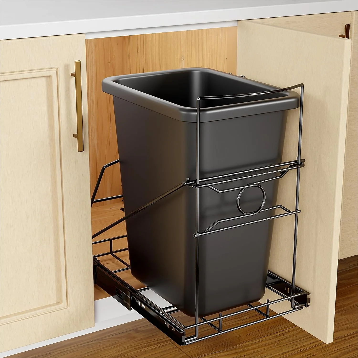 Pull Out Trash Can Under Cabinet, Adjustable Holder for 7-11 Gallon Bins, Bottom Mount Slide Out Rack for Narrow Cabinets, Black
Pull Out Trash Can Under Cabinet, Adjustable Holder for 7-11 Gallon Bins, Bottom Mount Slide Out Rack for Narrow Cabinets, Black