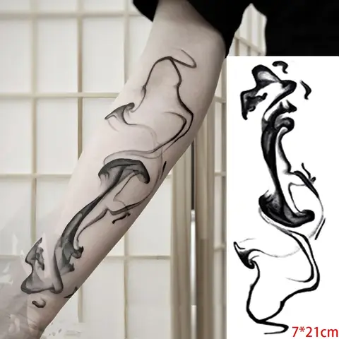 Waterproof Temporary Tattoo Sticker Black Abstract Design Chinese Water and Ink Fake Tatto Flash Tatoo Body Art for Women Men