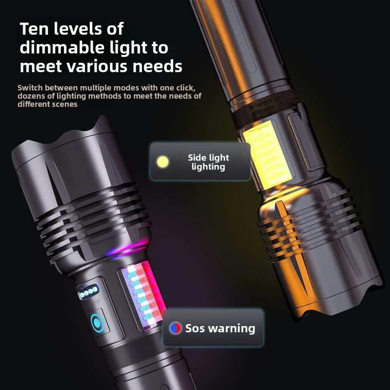 Ultra bright LED flashlight with zoom and battery indicator light, USB charging camping light flash
Ultra bright LED flashlight with zoom and battery indicator light, USB charging camping light flash