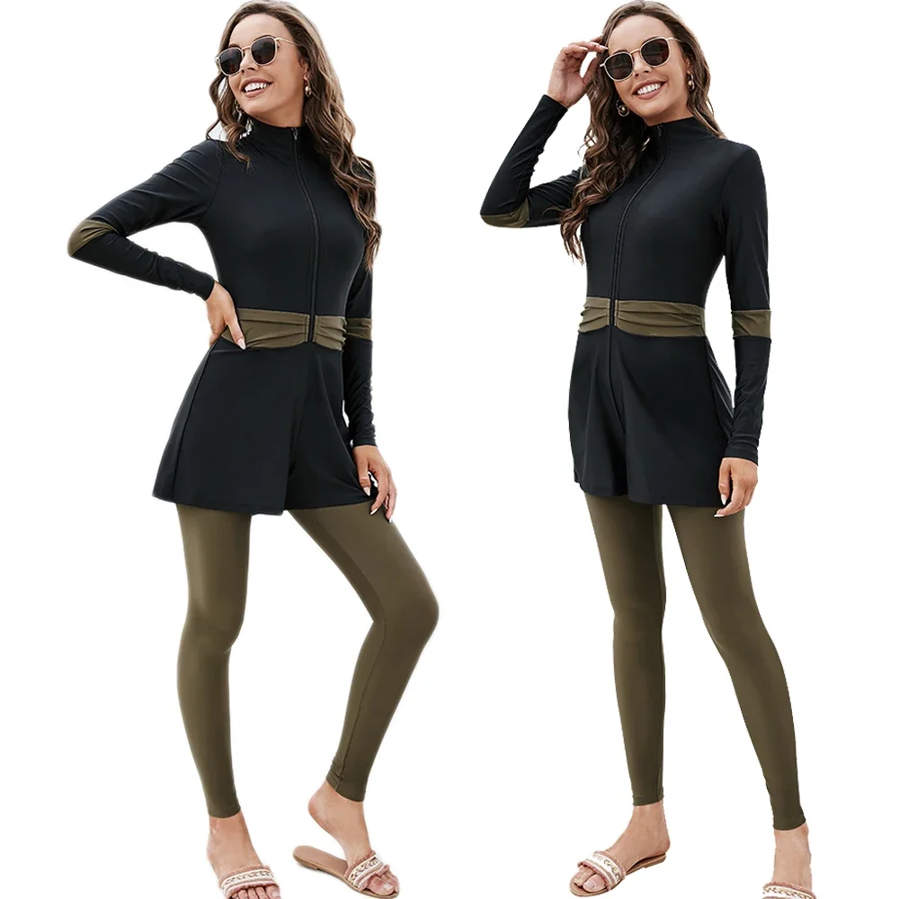 Muslim Swimwear Women Modest Patchwork Jumpsuits Zipper Long Sleeves Sport Swimsuit Islamic Burkinis Wear Bathing Suit One Piece
Muslim Swimwear Women Modest Patchwork Jumpsuits Zipper Long Sleeves Sport Swimsuit Islamic Burkinis Wear Bathing Suit One Piece