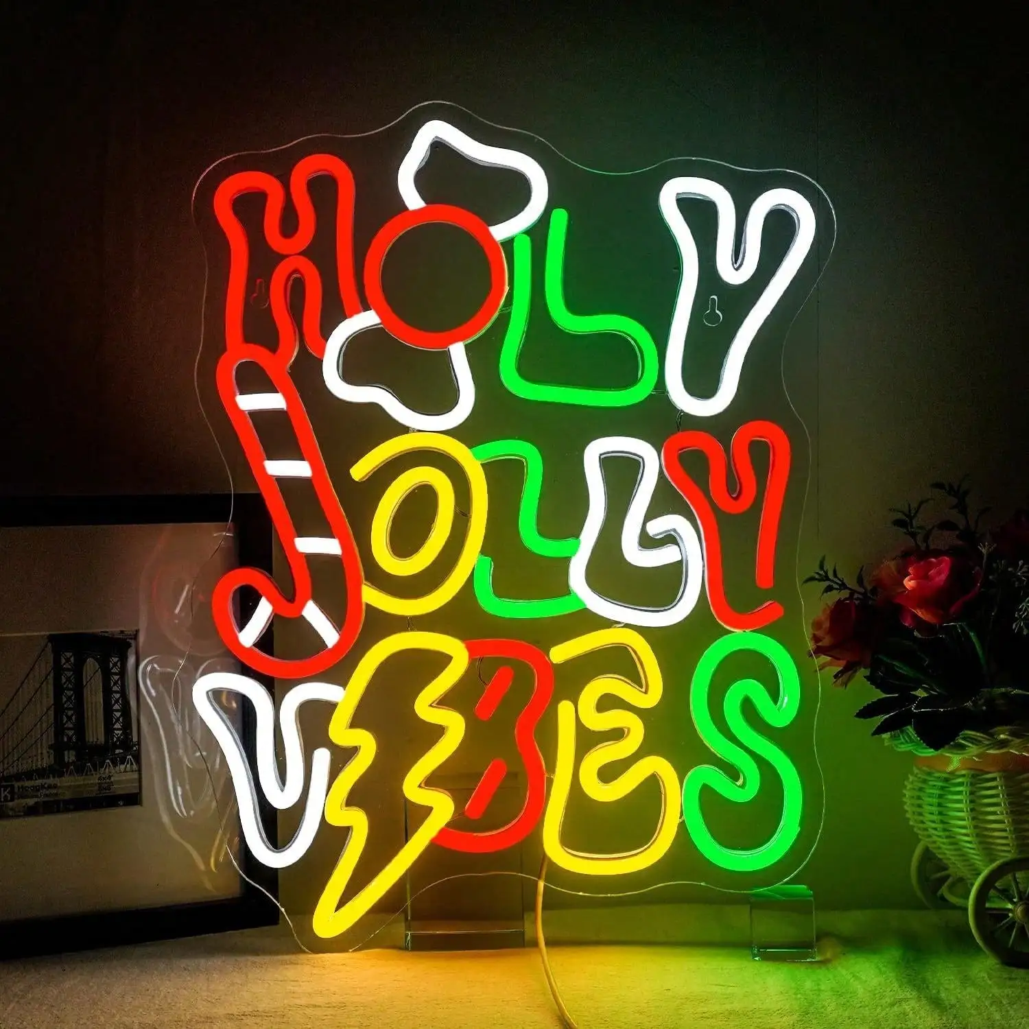 Светодиодная неоновая вывеска Holy Jolly Vibes в форме леденца, с регулировкой яркости, USB, для вечеринок, дома, гостиной, камина, витрины магазина
Светодиодная неоновая вывеска Holy Jolly Vibes в форме леденца, с регулировкой яркости, USB, для вечеринок, дома, гостиной, камина, витрины магазина