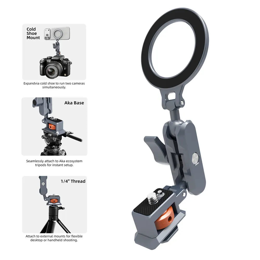 Magnetic Phone Holder with 1/4''Screw+Cold Shoe+Arca Base Adjustable Phone Tripod Mount for iPhone Android Camera Monitor Tripod
Magnetic Phone Holder with 1/4''Screw+Cold Shoe+Arca Base Adjustable Phone Tripod Mount for iPhone Android Camera Monitor Tripod