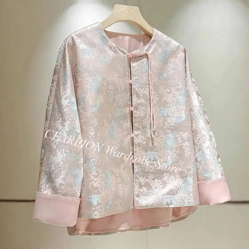 Gentle Pink New Chinese Style Ladies Coatsummer New Round Neck Long Sleeves Gentle Style Satin Retro Plate Jacquard Cardigan
Gentle Pink New Chinese Style Ladies Coatsummer New Round Neck Long Sleeves Gentle Style Satin Retro Plate Jacquard Cardigan