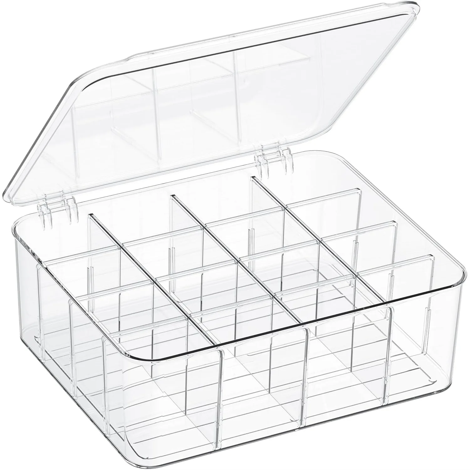 16 Compartment Clear Plastic Storage Box with Adjustable Dividers for Socks, Ties, and Underwear
16 Compartment Clear Plastic Storage Box with Adjustable Dividers for Socks, Ties, and Underwear